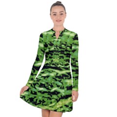 Green  Waves Abstract Series No11 Long Sleeve Panel Dress by DimitriosArt