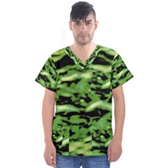 Green  Waves Abstract Series No11 Men s V-neck Scrub Top