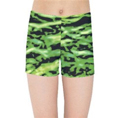 Green  Waves Abstract Series No11 Kids  Sports Shorts by DimitriosArt