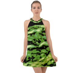 Green  Waves Abstract Series No11 Halter Tie Back Chiffon Dress by DimitriosArt