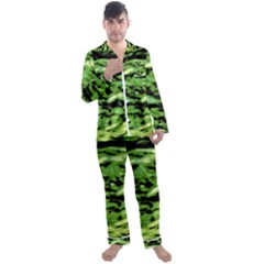 Green  Waves Abstract Series No11 Men s Long Sleeve Satin Pajamas Set by DimitriosArt