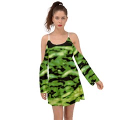 Green  Waves Abstract Series No11 Kimono Sleeves Boho Dress by DimitriosArt