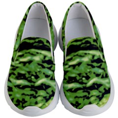 Green  Waves Abstract Series No11 Kids Lightweight Slip Ons by DimitriosArt