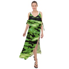 Green  Waves Abstract Series No11 Maxi Chiffon Cover Up Dress by DimitriosArt