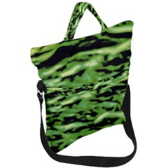 Green  Waves Abstract Series No11 Fold Over Handle Tote Bag by DimitriosArt