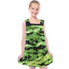 Green  Waves Abstract Series No11 Kids  Cross Back Dress by DimitriosArt