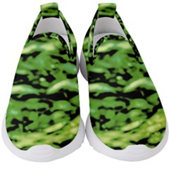 Green  Waves Abstract Series No11 Kids  Slip On Sneakers by DimitriosArt