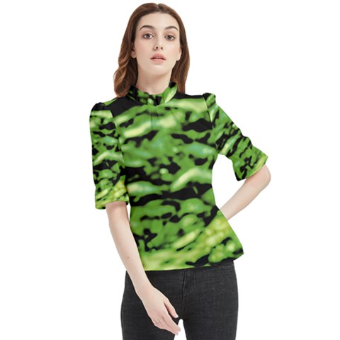 Green  Waves Abstract Series No11 Frill Neck Blouse by DimitriosArt