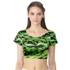 Green  Waves Abstract Series No11 Short Sleeve Crop Top by DimitriosArt