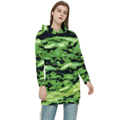 Green  Waves Abstract Series No11 Women s Long Oversized Pullover Hoodie