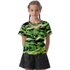 Green  Waves Abstract Series No11 Kids  Front Cut Tee by DimitriosArt