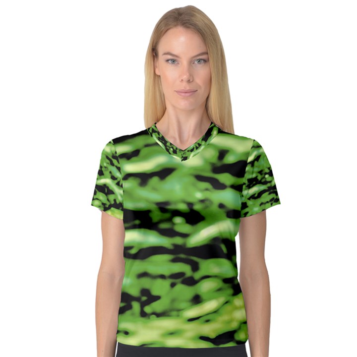 Green  Waves Abstract Series No11 V-Neck Sport Mesh Tee