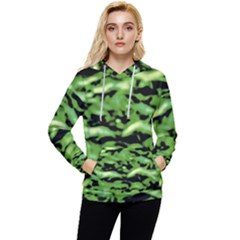 Green  Waves Abstract Series No11 Women s Lightweight Drawstring Hoodie