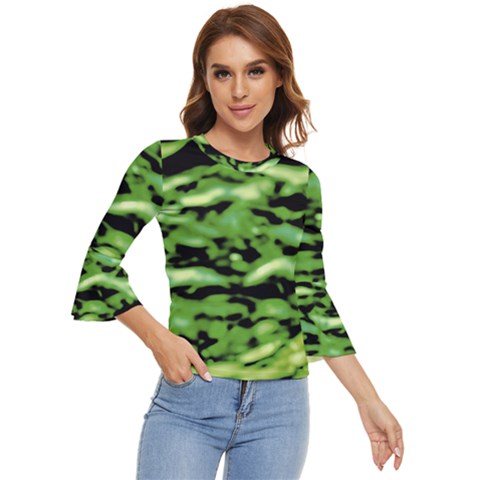 Green  Waves Abstract Series No11 Bell Sleeve Top by DimitriosArt