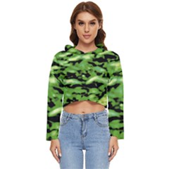 Green  Waves Abstract Series No11 Women s Lightweight Cropped Hoodie by DimitriosArt