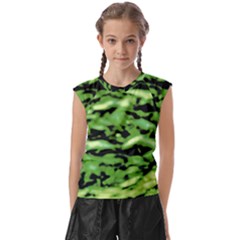 Green  Waves Abstract Series No11 Kids  Raglan Cap Sleeve Tee by DimitriosArt