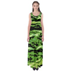 Green  Waves Abstract Series No11 Empire Waist Maxi Dress by DimitriosArt