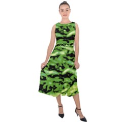 Green  Waves Abstract Series No11 Midi Tie-back Chiffon Dress by DimitriosArt