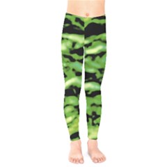 Green  Waves Abstract Series No11 Kids  Leggings by DimitriosArt