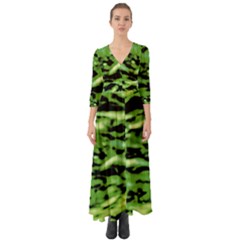 Green  Waves Abstract Series No11 Button Up Boho Maxi Dress by DimitriosArt