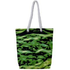 Green  Waves Abstract Series No11 Full Print Rope Handle Tote (small) by DimitriosArt