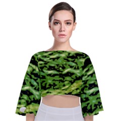 Green  Waves Abstract Series No11 Tie Back Butterfly Sleeve Chiffon Top by DimitriosArt