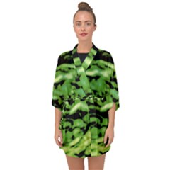 Green  Waves Abstract Series No11 Half Sleeve Chiffon Kimono by DimitriosArt