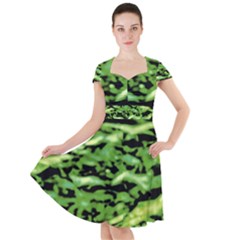 Green  Waves Abstract Series No11 Cap Sleeve Midi Dress by DimitriosArt