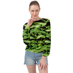 Green  Waves Abstract Series No11 Banded Bottom Chiffon Top by DimitriosArt