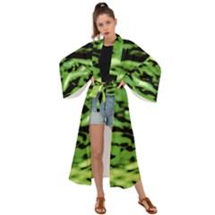 Green  Waves Abstract Series No11 Maxi Kimono by DimitriosArt