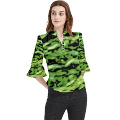 Green  Waves Abstract Series No11 Loose Horn Sleeve Chiffon Blouse