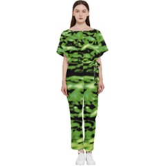 Green  Waves Abstract Series No11 Batwing Lightweight Jumpsuit by DimitriosArt