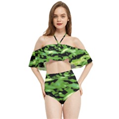 Green  Waves Abstract Series No11 Halter Flowy Bikini Set  by DimitriosArt