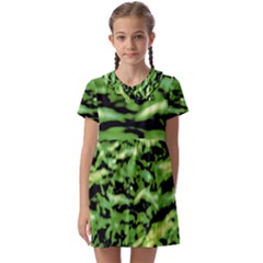 Green  Waves Abstract Series No11 Kids  Asymmetric Collar Dress by DimitriosArt