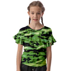 Green  Waves Abstract Series No11 Kids  Cut Out Flutter Sleeves by DimitriosArt