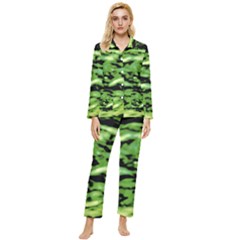 Green  Waves Abstract Series No11 Womens  Long Sleeve Velvet Pocket Pajamas Set by DimitriosArt