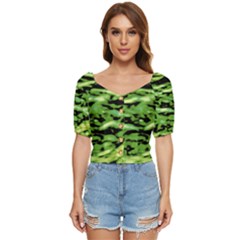 Green  Waves Abstract Series No11 Button Up Blouse