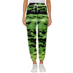 Green  Waves Abstract Series No11 Cropped Drawstring Pants by DimitriosArt