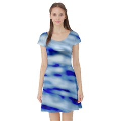 Blue Waves Abstract Series No10 Short Sleeve Skater Dress by DimitriosArt