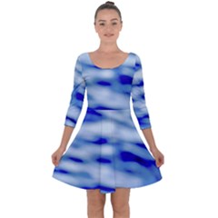 Blue Waves Abstract Series No10 Quarter Sleeve Skater Dress by DimitriosArt