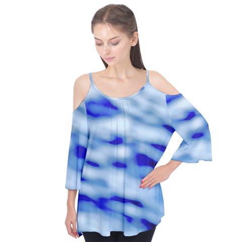 Blue Waves Abstract Series No10 Flutter Sleeve Tee  by DimitriosArt