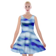 Blue Waves Abstract Series No10 Velvet Skater Dress by DimitriosArt