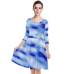 Blue Waves Abstract Series No10 Quarter Sleeve Waist Band Dress by DimitriosArt