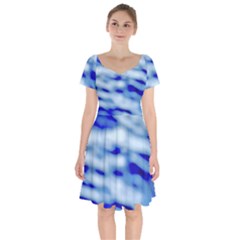 Blue Waves Abstract Series No10 Short Sleeve Bardot Dress by DimitriosArt