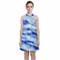 Blue Waves Abstract Series No10 Velvet Halter Neckline Dress  by DimitriosArt