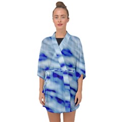 Blue Waves Abstract Series No10 Half Sleeve Chiffon Kimono by DimitriosArt