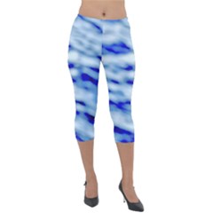 Blue Waves Abstract Series No10 Lightweight Velour Capri Leggings  by DimitriosArt