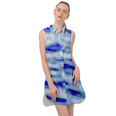 Blue Waves Abstract Series No10 Sleeveless Shirt Dress by DimitriosArt