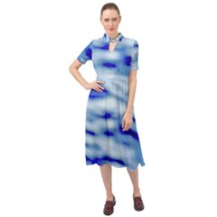 Blue Waves Abstract Series No10 Keyhole Neckline Chiffon Dress by DimitriosArt