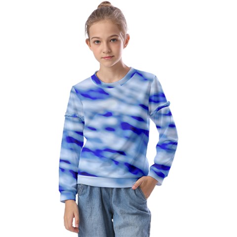 Blue Waves Abstract Series No10 Kids  Long Sleeve Tee With Frill  by DimitriosArt